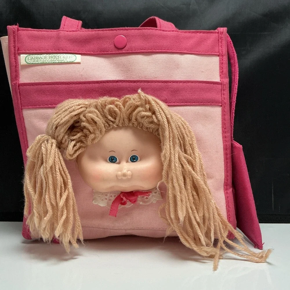 1983 Vintage Cabbage Patch Kids Doll Face Canvas Pink Bag Purse Tote Wallet Rare